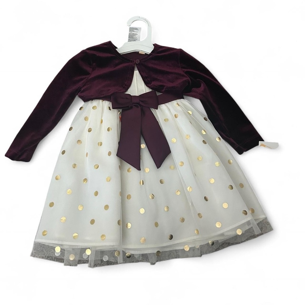 Elegant Kids Costume Dress with Gold Polka Dots
